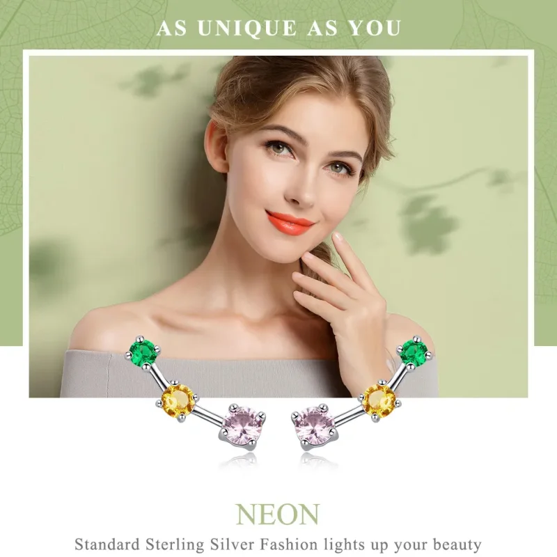 (imagine pentru) Cercei Tip Pandora cu Neon din argint - SCE495 - Vizualizare 2