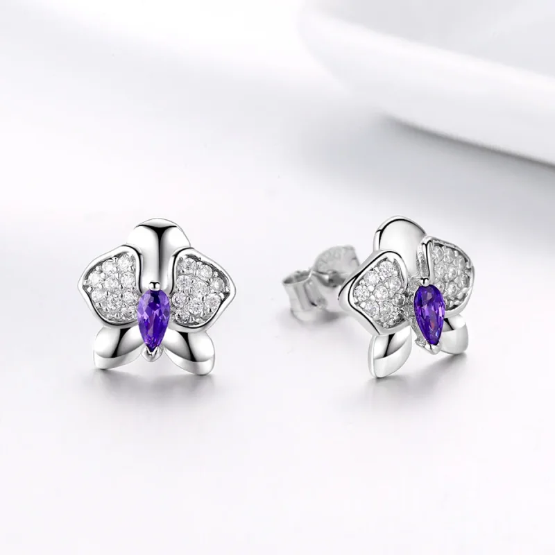 (imagine pentru) Cercei Tip Pandora cu Orhidee fluture din argint - BSE036 - Vizualizare 3