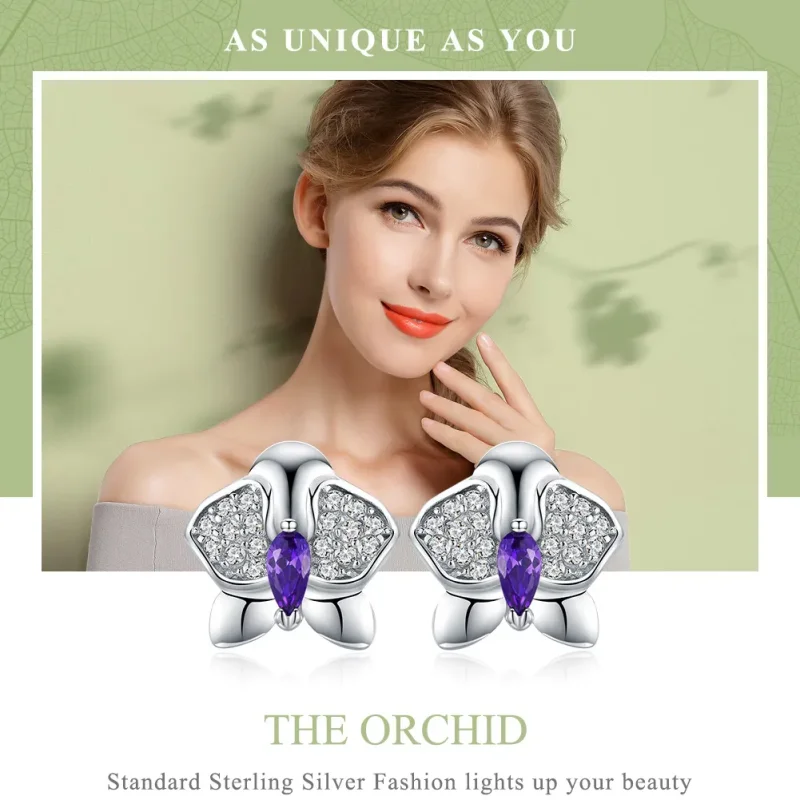 (imagine pentru) Cercei Tip Pandora cu Orhidee fluture din argint - BSE036 - Vizualizare 6