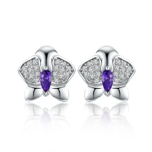 (imagine pentru) Cercei Tip Pandora cu Orhidee fluture din argint - BSE036