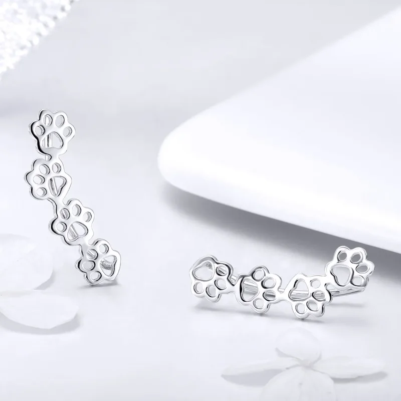 (imagine pentru) Cercei Tip Pandora cu Paw Trail din argint - SCE430 - Vizualizare 3