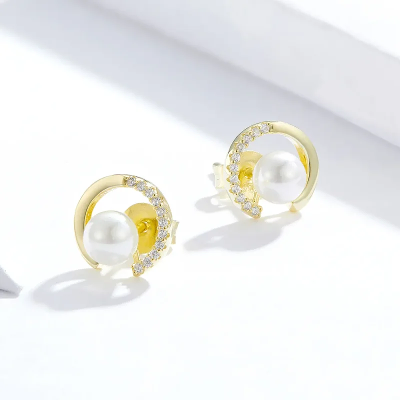 (imagine pentru) Cercei Tip Pandora cu Perla placat cu aur de 14 k - SCE802 - Vizualizare 2