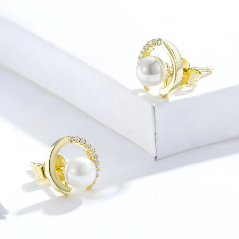 (imagine pentru) Cercei Tip Pandora cu Perla placat cu aur de 14 k - SCE802 - Vizualizare 3