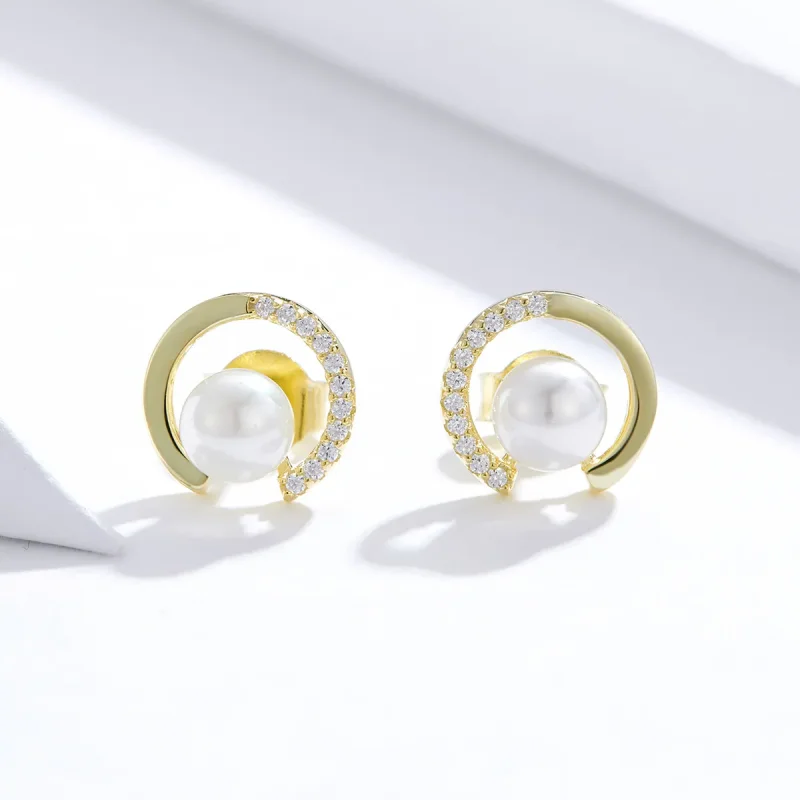 (imagine pentru) Cercei Tip Pandora cu Perla placat cu aur de 14 k - SCE802 - Vizualizare 4