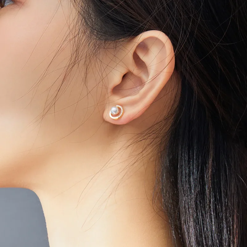 (imagine pentru) Cercei Tip Pandora cu Perla placat cu aur de 14 k - SCE802 - Vizualizare 6