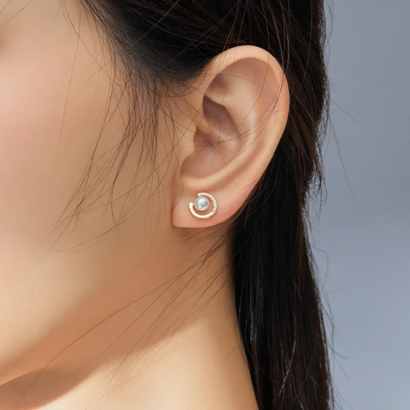 (imagine pentru) Cercei Tip Pandora cu Perla placat cu aur de 14 k - SCE802 - Vizualizare 7