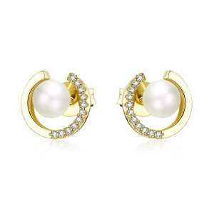 (imagine pentru) Cercei Tip Pandora cu Perla placat cu aur de 14 k - SCE802