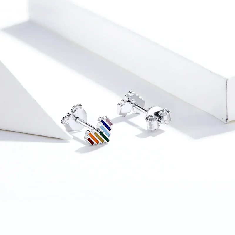 (imagine pentru) Cercei Tip Pandora cu Rainbow Inima din argint - SCE787 - Vizualizare 3