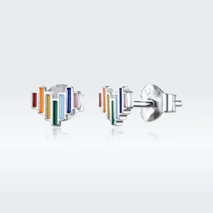 (imagine pentru) Cercei Tip Pandora cu Rainbow Inima din argint - SCE787