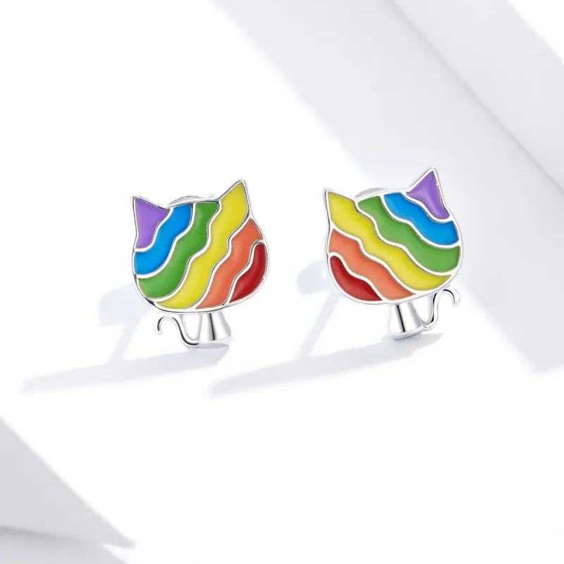 (imagine pentru) Cercei Tip Pandora cu Rainbow Kitty din argint - SCE823 - Vizualizare 2