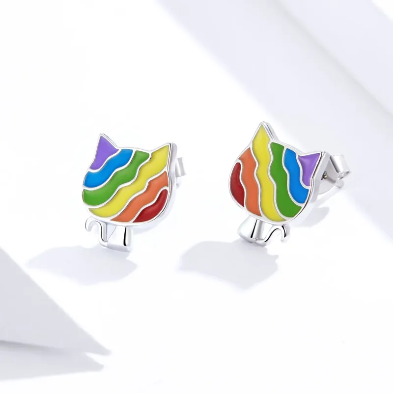 (imagine pentru) Cercei Tip Pandora cu Rainbow Kitty din argint - SCE823 - Vizualizare 3