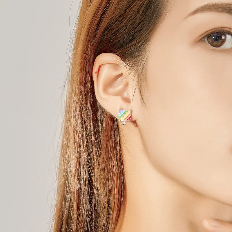 (imagine pentru) Cercei Tip Pandora cu Rainbow Kitty din argint - SCE823 - Vizualizare 7
