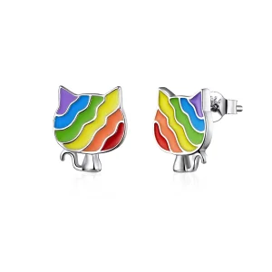 (imagine pentru) Cercei Tip Pandora cu Rainbow Kitty din argint - SCE823