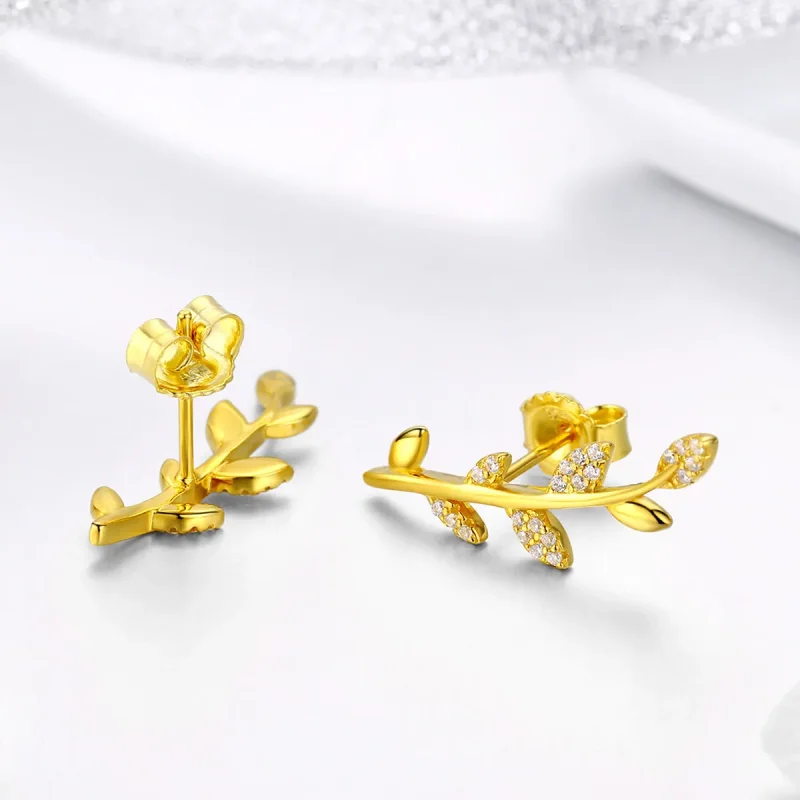 (imagine pentru) Cercei Tip Pandora cu Ramura de frunze placat cu aur de 14 k - SCE556 - Vizualizare 3