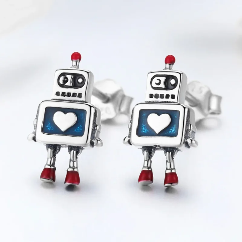 (imagine pentru) Cercei Tip Pandora cu Robot din argint - SCE477 - Vizualizare 2