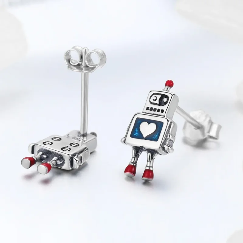 (imagine pentru) Cercei Tip Pandora cu Robot din argint - SCE477 - Vizualizare 3