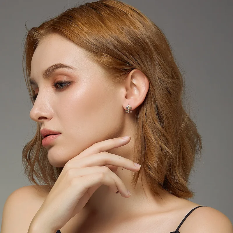 (imagine pentru) Cercei Tip Pandora cu Sakura în două tonuri în două nuanțe - SCE778 - Vizualizare 7
