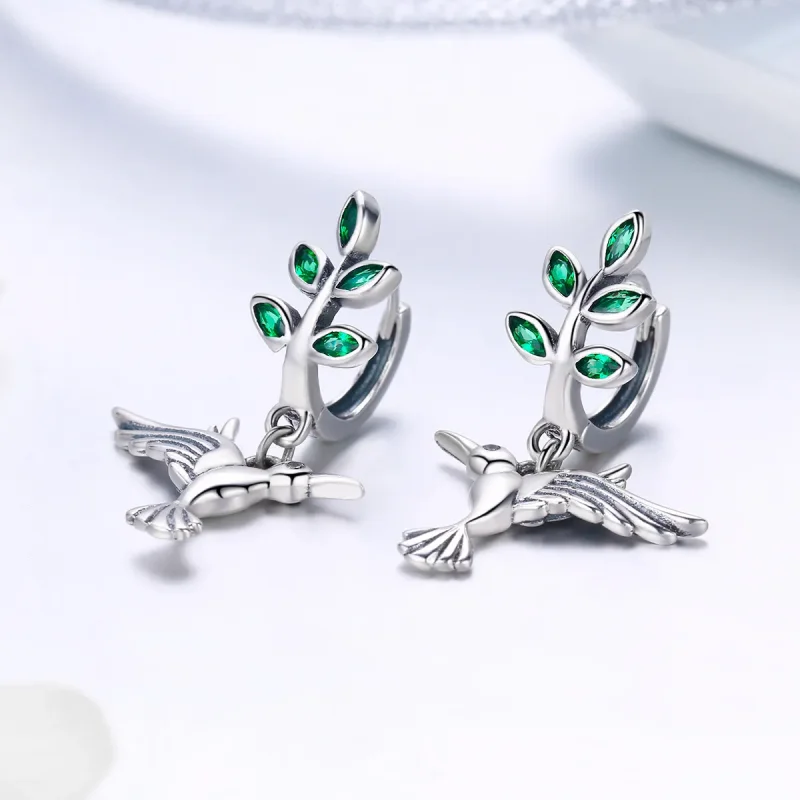 (imagine pentru) Cercei Tip Pandora cu Salutări de la colibri din argint - SCE464 - Vizualizare 2