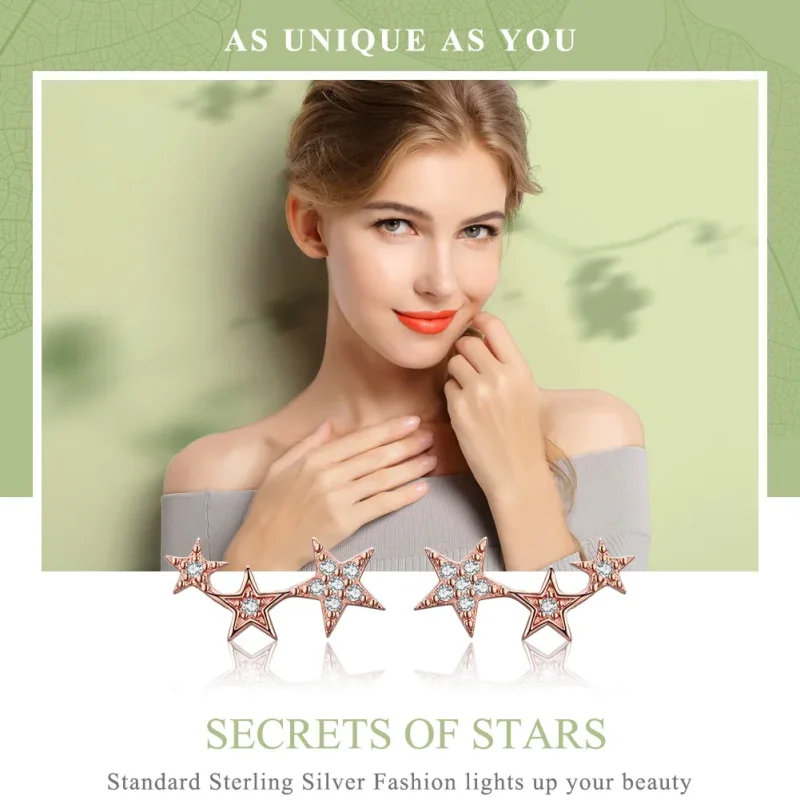 (imagine pentru) Cercei Tip Pandora cu Secretele Stelelor din aur rose - SCE291 - Vizualizare 2