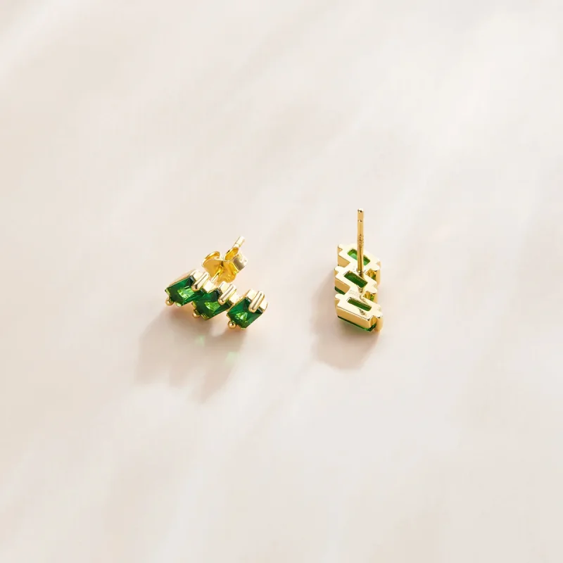 (imagine pentru) Cercei Tip Pandora cu Smarald solid placat cu aur de 14 k - SCE1051-GN - Vizualizare 3