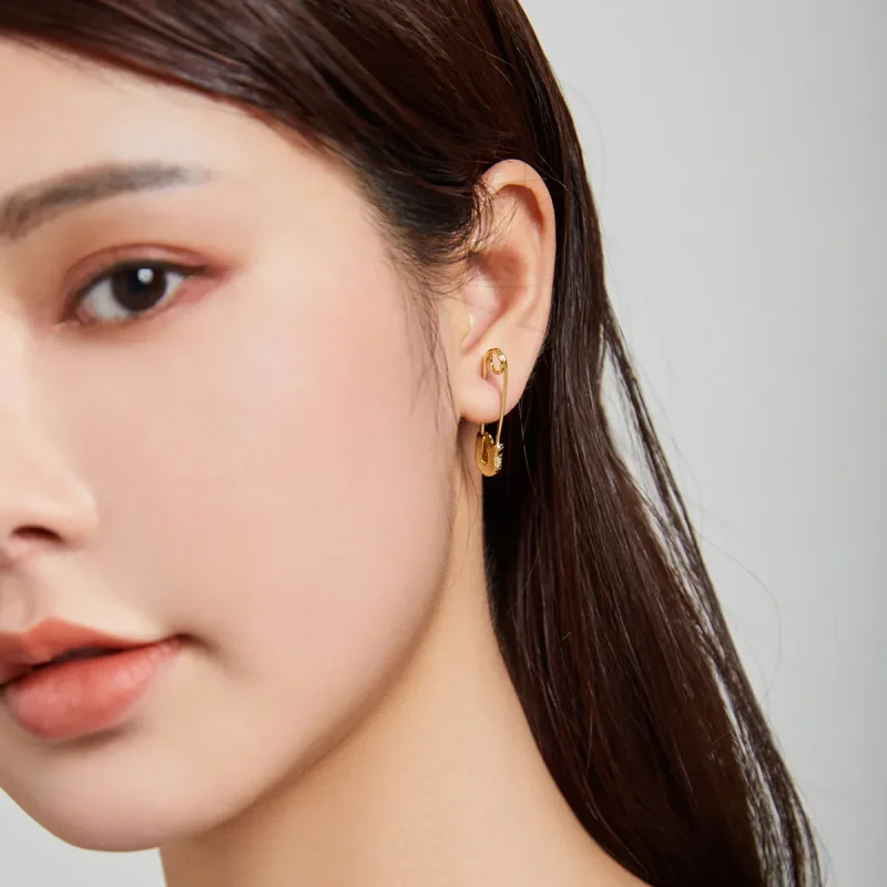 (imagine pentru) Cercei Tip Pandora cu Snap-Pin Stud-Simple placat cu aur de 14 k - SCE1086 - Vizualizare 4