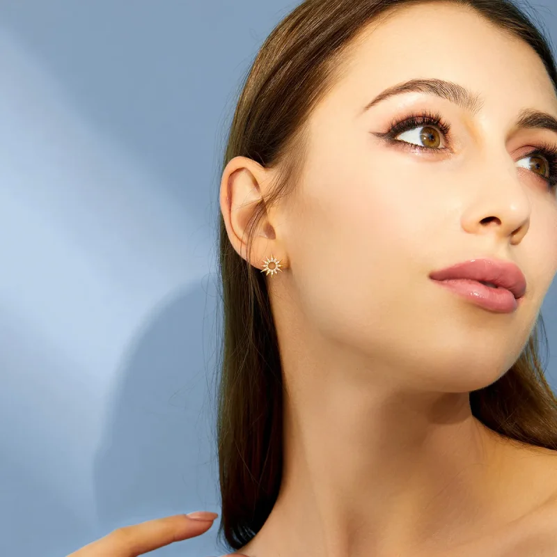 (imagine pentru) Cercei Tip Pandora cu Soare placat cu aur de 14 k - BSE256 - Vizualizare 5