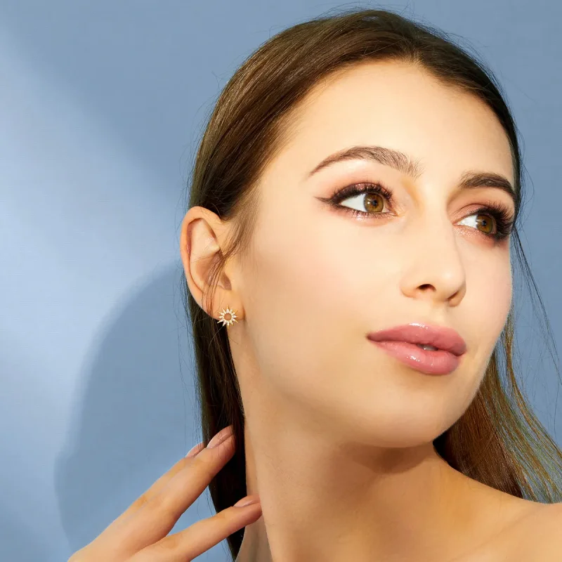 (imagine pentru) Cercei Tip Pandora cu Soare placat cu aur de 14 k - BSE256 - Vizualizare 7