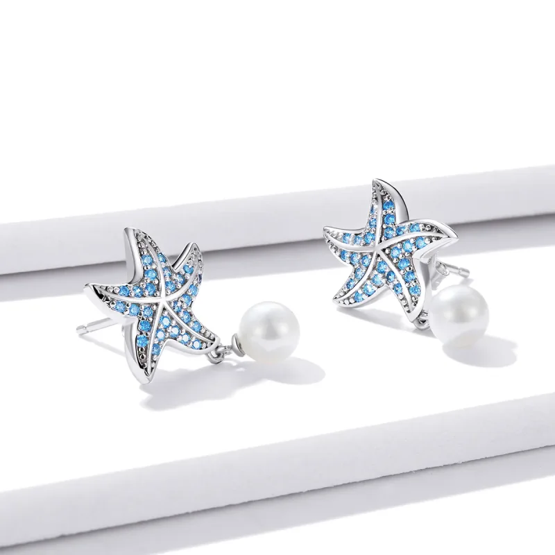 (imagine pentru) Cercei Tip Pandora cu Stea de mare cu perle din argint - BSE405 - Vizualizare 4