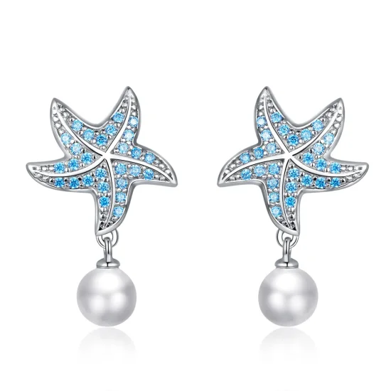 (imagine pentru) Cercei Tip Pandora cu Stea de mare cu perle din argint - BSE405