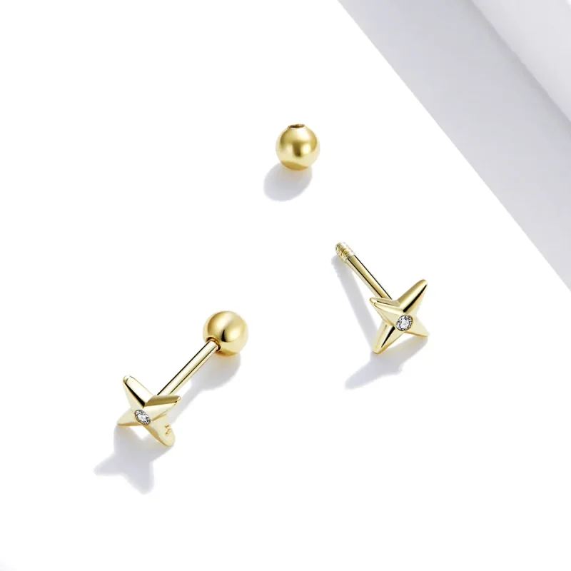 (imagine pentru) Cercei Tip Pandora cu Stele de Aur placat cu aur de 14 k - SCE1117 - Vizualizare 2