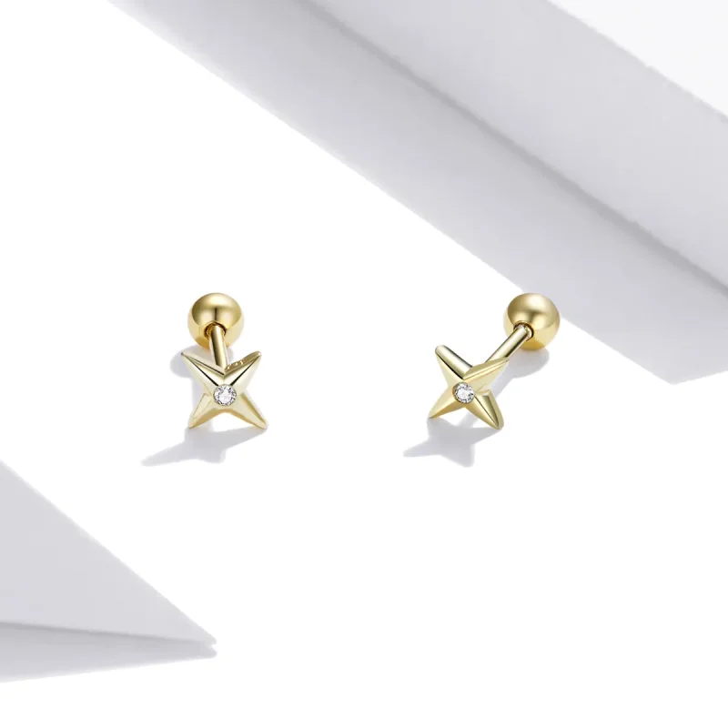 (imagine pentru) Cercei Tip Pandora cu Stele de Aur placat cu aur de 14 k - SCE1117 - Vizualizare 3