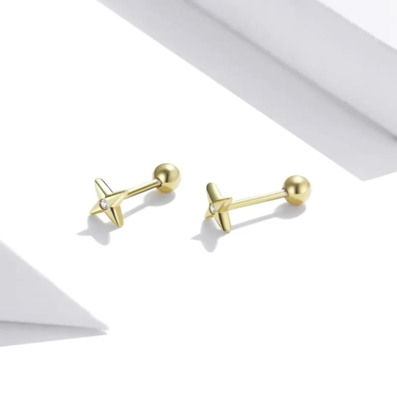(imagine pentru) Cercei Tip Pandora cu Stele de Aur placat cu aur de 14 k - SCE1117 - Vizualizare 4