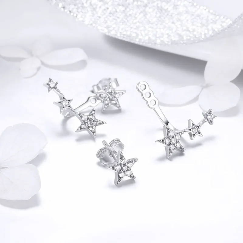 (imagine pentru) Cercei Tip Pandora cu Stele din argint - SCE448 - Vizualizare 6