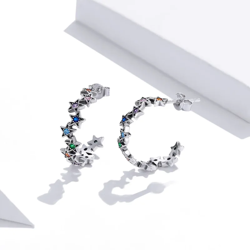(imagine pentru) Cercei Tip Pandora cu Stele rainbow din argint - SCE1082 - Vizualizare 2