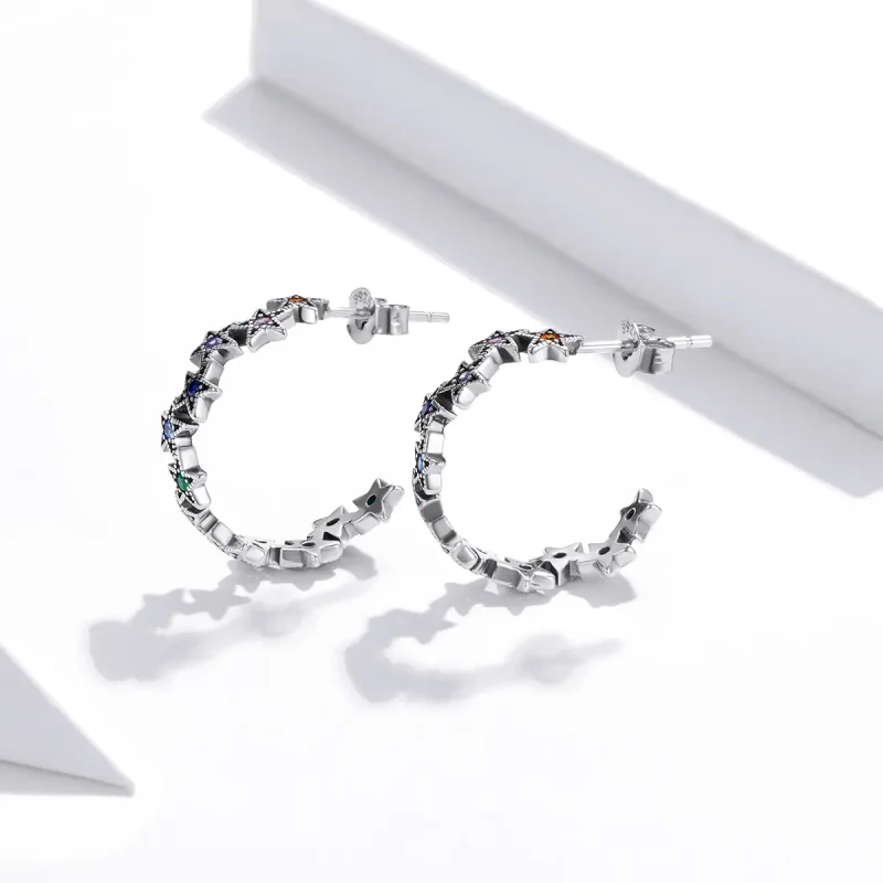 (imagine pentru) Cercei Tip Pandora cu Stele rainbow din argint - SCE1082 - Vizualizare 3