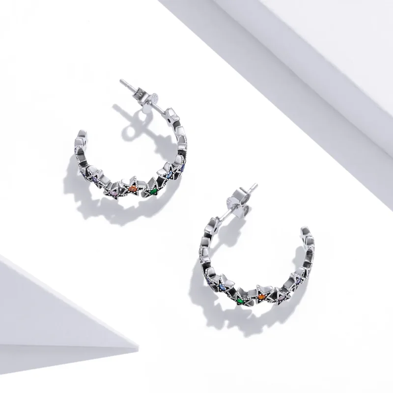 (imagine pentru) Cercei Tip Pandora cu Stele rainbow din argint - SCE1082 - Vizualizare 4