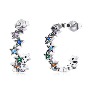 (imagine pentru) Cercei Tip Pandora cu Stele rainbow din argint - SCE1082
