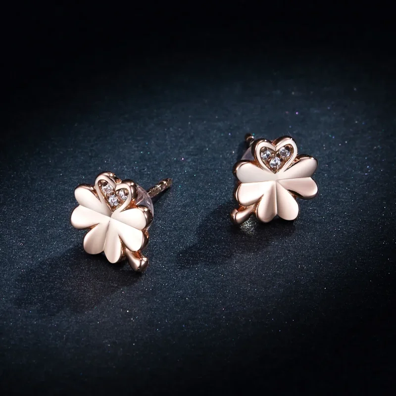 (imagine pentru) Cercei Tip Pandora cu Trifoi din aur rose - BSE233 - Vizualizare 8