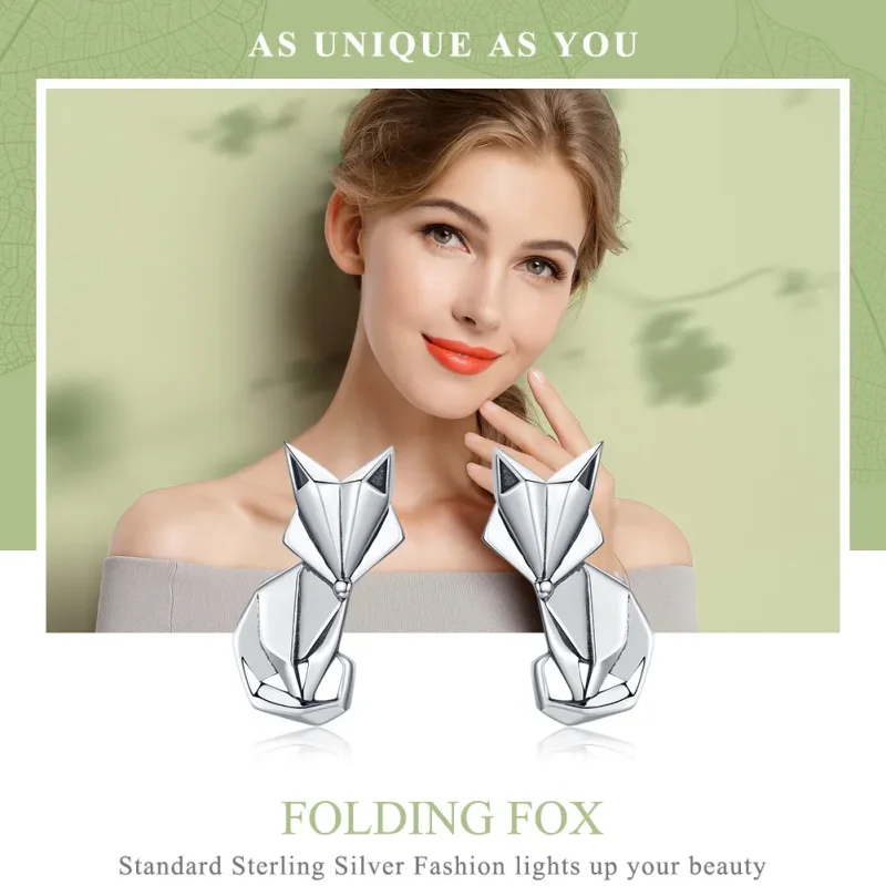 (imagine pentru) Cercei Tip Pandora cu Vulpea Origami din argint - SCE526 - Vizualizare 2