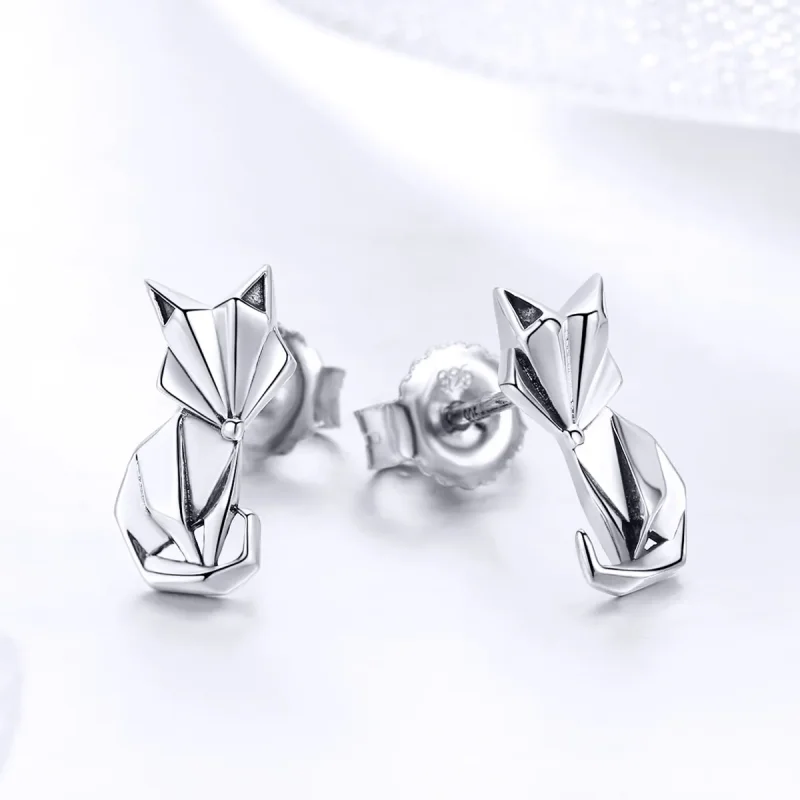 (imagine pentru) Cercei Tip Pandora cu Vulpea Origami din argint - SCE526 - Vizualizare 3