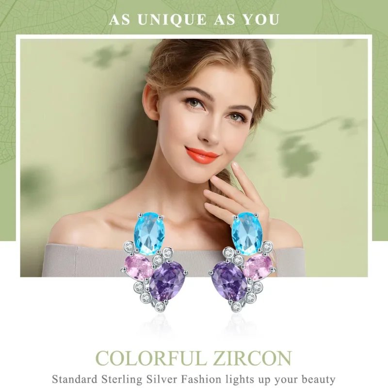 (imagine pentru) Cercei Tip Pandora cu Zircon colorat din argint - SCE579 - Vizualizare 2