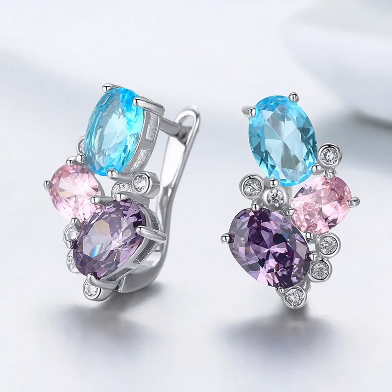 (imagine pentru) Cercei Tip Pandora cu Zircon colorat din argint - SCE579 - Vizualizare 3