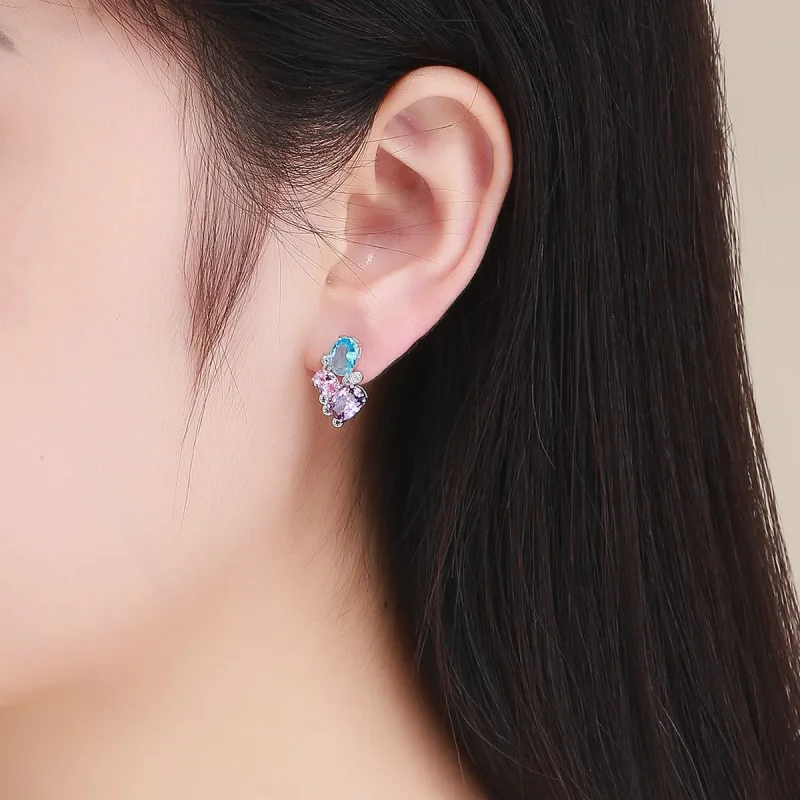 (imagine pentru) Cercei Tip Pandora cu Zircon colorat din argint - SCE579 - Vizualizare 4