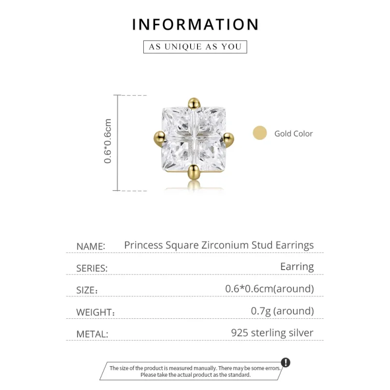 (imagine pentru) Cercei Tip Pandora cu Zirconiu Square Princess placat cu aur de 14 k - SCE1090 - Vizualizare 2