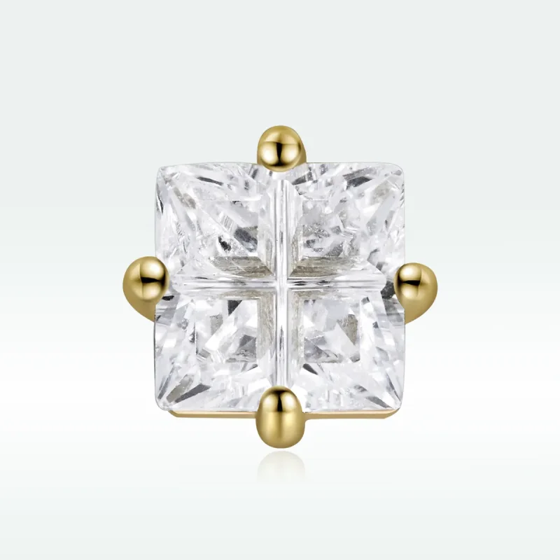 (imagine pentru) Cercei Tip Pandora cu Zirconiu Square Princess placat cu aur de 14 k - SCE1090 - Vizualizare 3