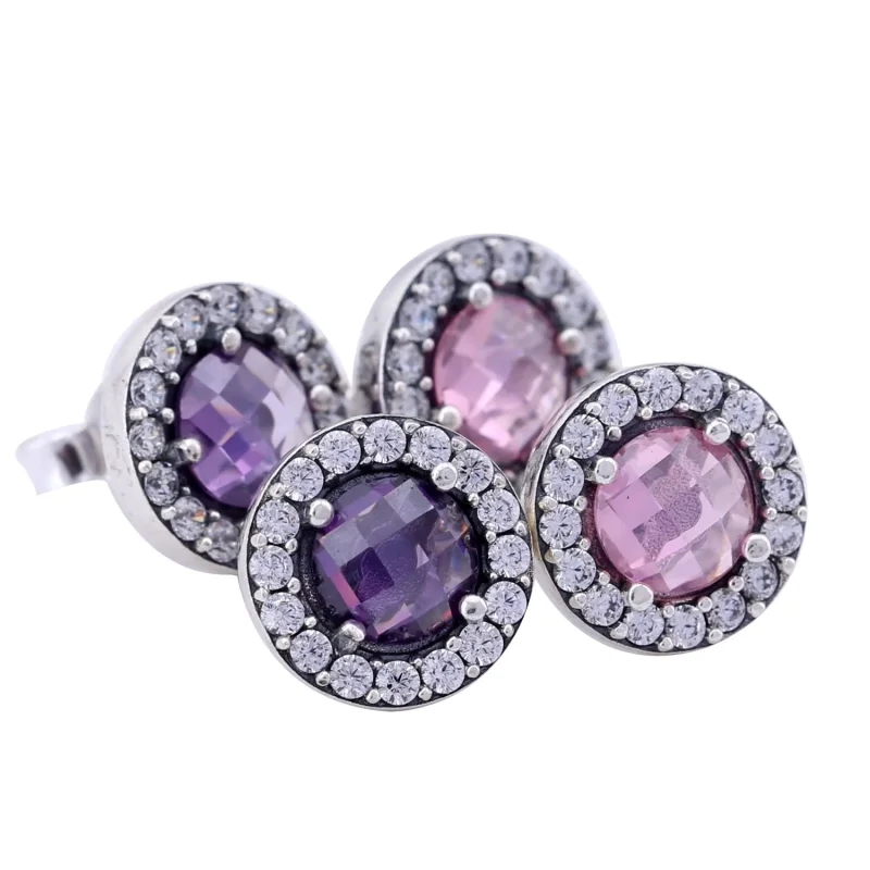 (imagine pentru) Cercei pavé din argint 925, cu ametist şi zirconiu cubic - 29054 - Vizualizare 3