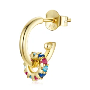 (imagine pentru) Cercei rotunzi Tip Pandora cu Cercul colorat al Spaniei misterioase placat cu aur de 14 k - SCE1148