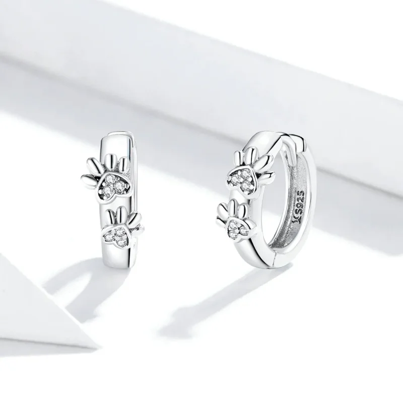(imagine pentru) Cercei rotunzi Tip Pandora cu Cute Paw Print din argint - SCE938 - Vizualizare 2