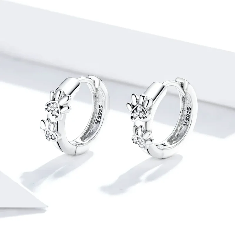 (imagine pentru) Cercei rotunzi Tip Pandora cu Cute Paw Print din argint - SCE938 - Vizualizare 3