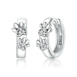 (imagine pentru) Cercei rotunzi Tip Pandora cu Cute Paw Print din argint - SCE938